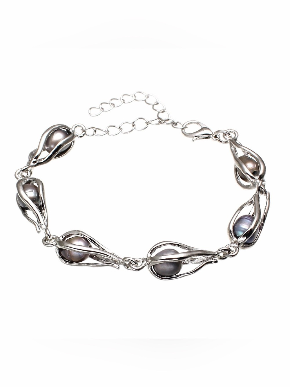 Sterling Silver Black Teardrop Link Bracelet